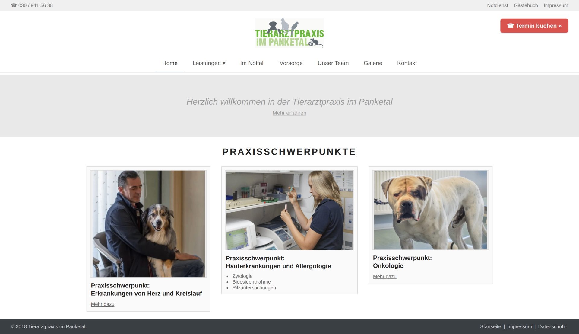 Alte Website der Tierarztpraxis im Panketal — veraltetes Layout, kleine Schrift, nicht mobil-optimiert